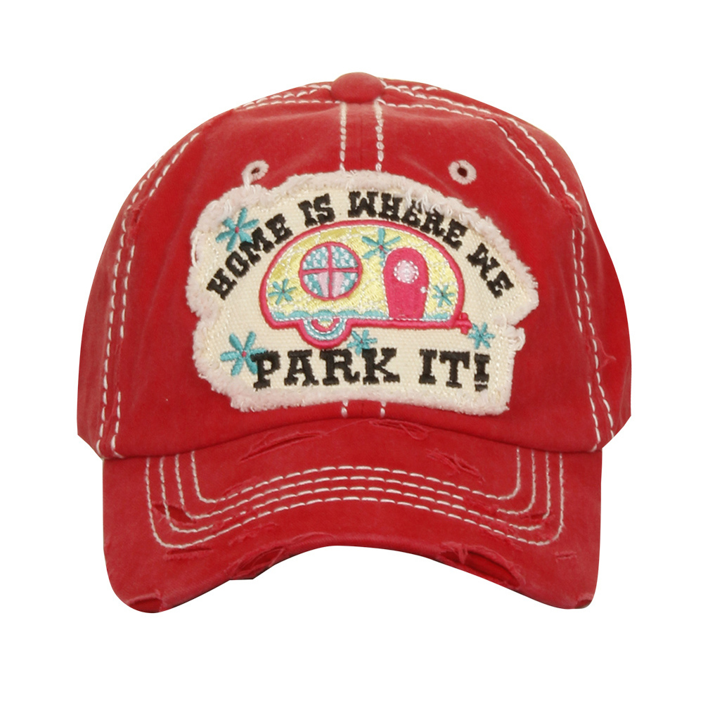 4350 District Unisex Animal Mama Distressed Adjustable Hat Cap Red